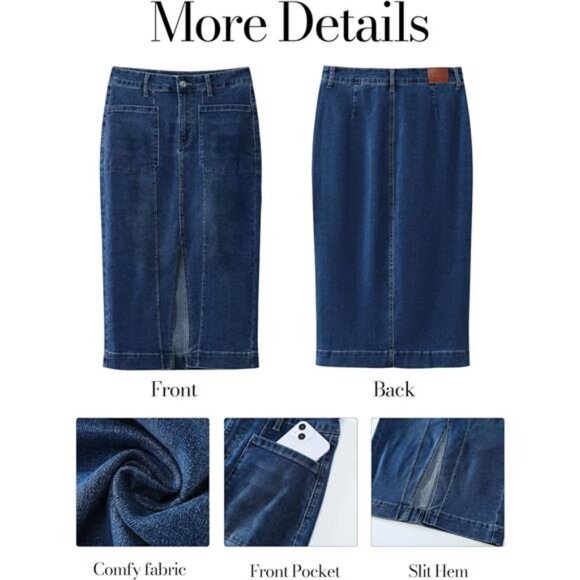 Jean Skirts Denim Trendy Stretchy Deep Blue - Picture 4 of 7